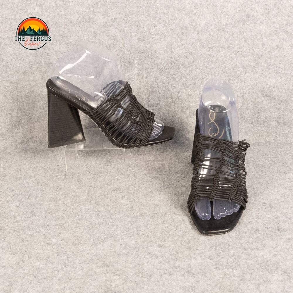 Sam Edelman Laurette Sandal Black Block Heel Bungee Cord Lattice Women's Size 7M
